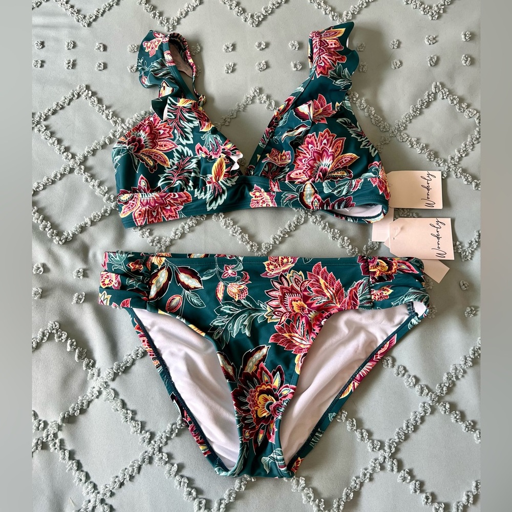 Wonderly Turquiose Floral Bikini with Ruffles